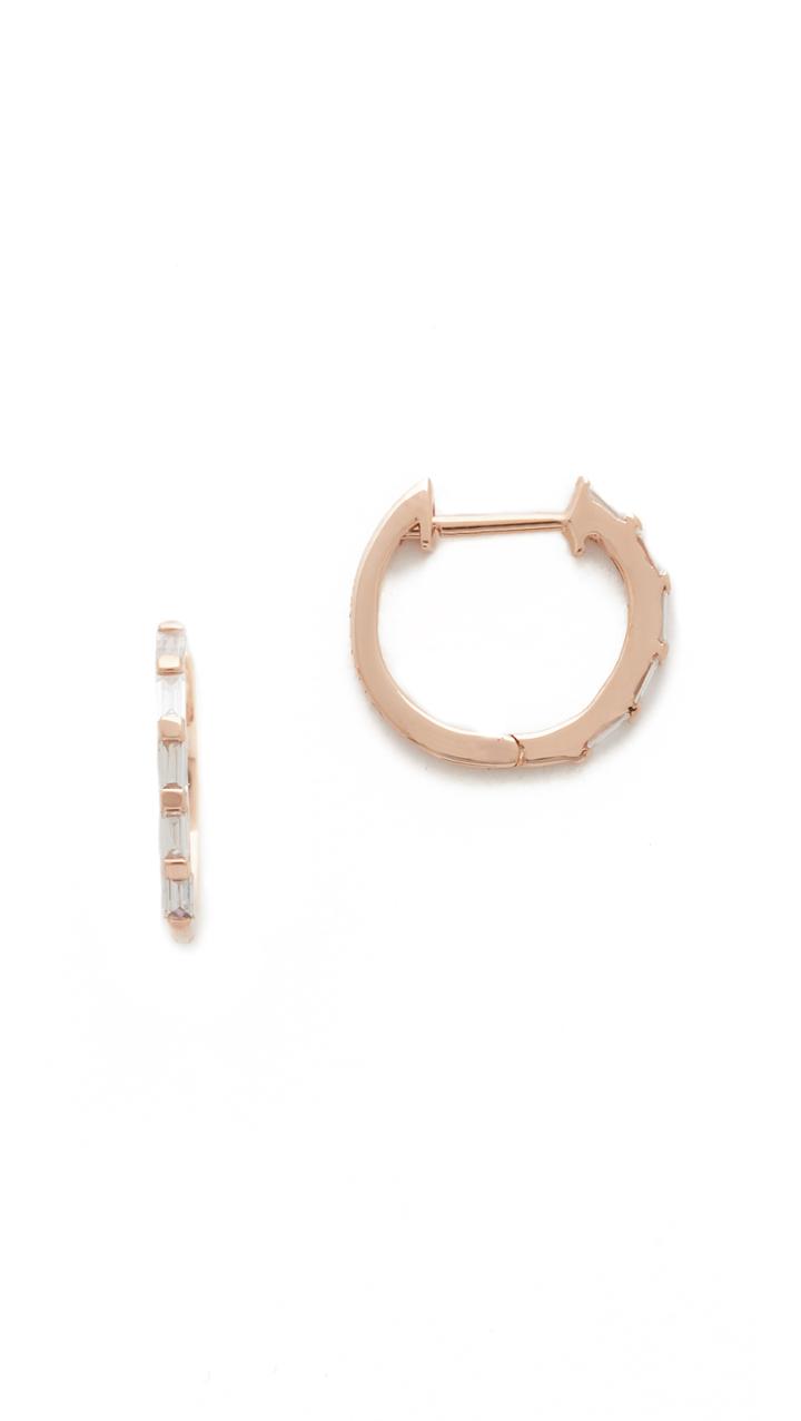 Shay 18k Rose Gold Mini Baguette Diamond Huggie Earrings