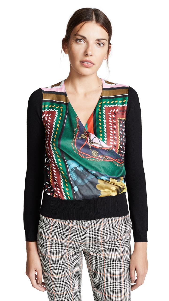 Boutique Moschino Scarf Print V Neck Top