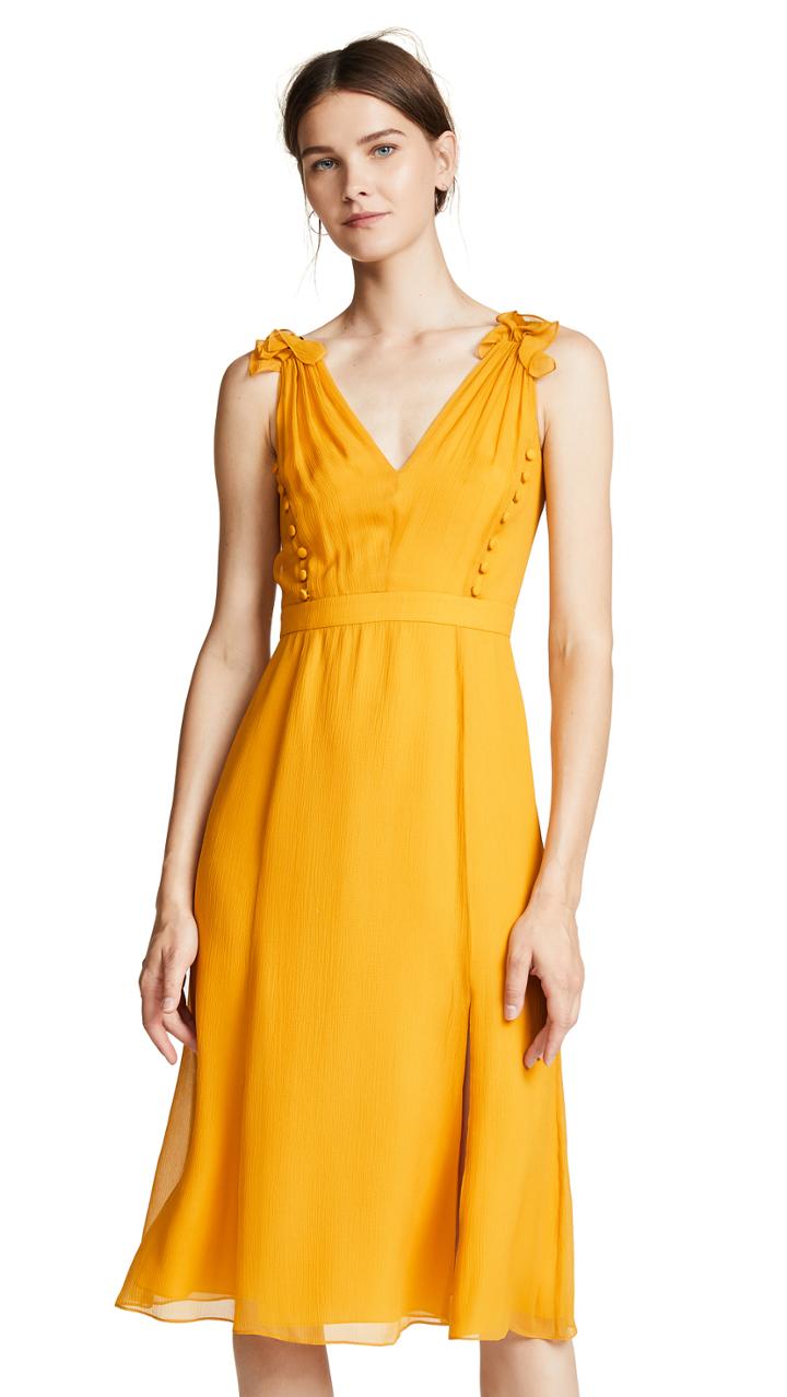 Prabal Gurung Deep V Silk Dress With Button Detail