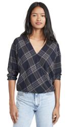 Vince Textured Plaid Crossover Blouse