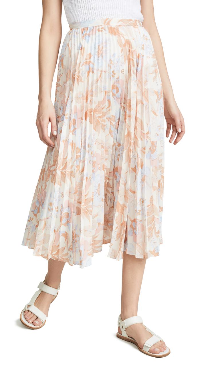 Vince Marine Garden Pleated Skirt