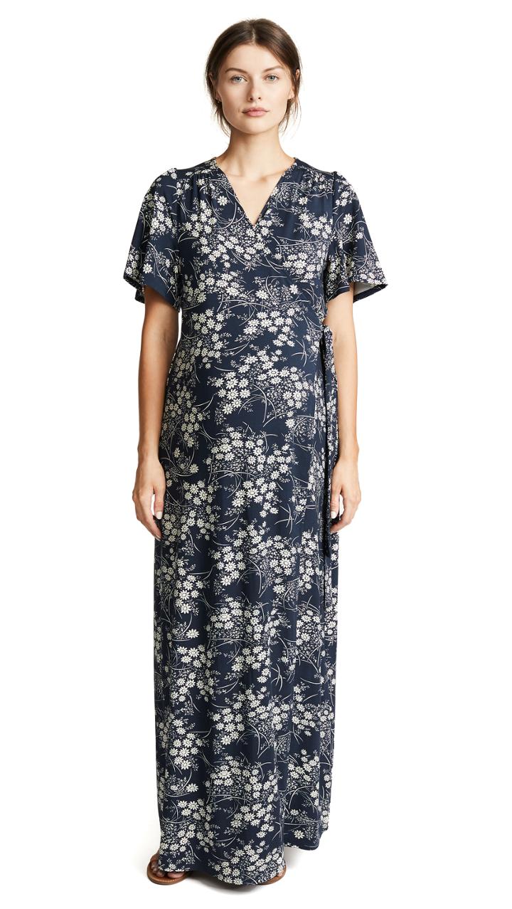 Ingrid Isabel Flutter Sleeve Knit Wrap Maternity Maxi Dress