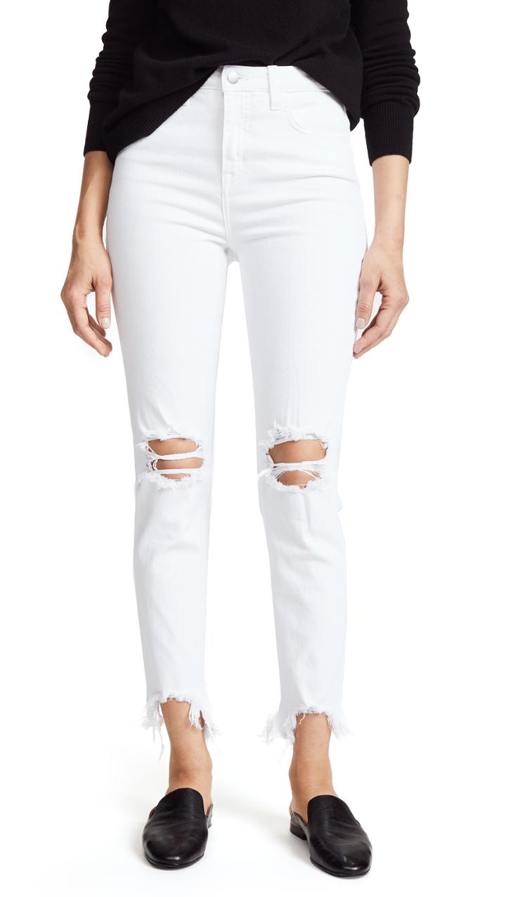 L Agence High Rise Skinny Jeans With Deconstructed Hem