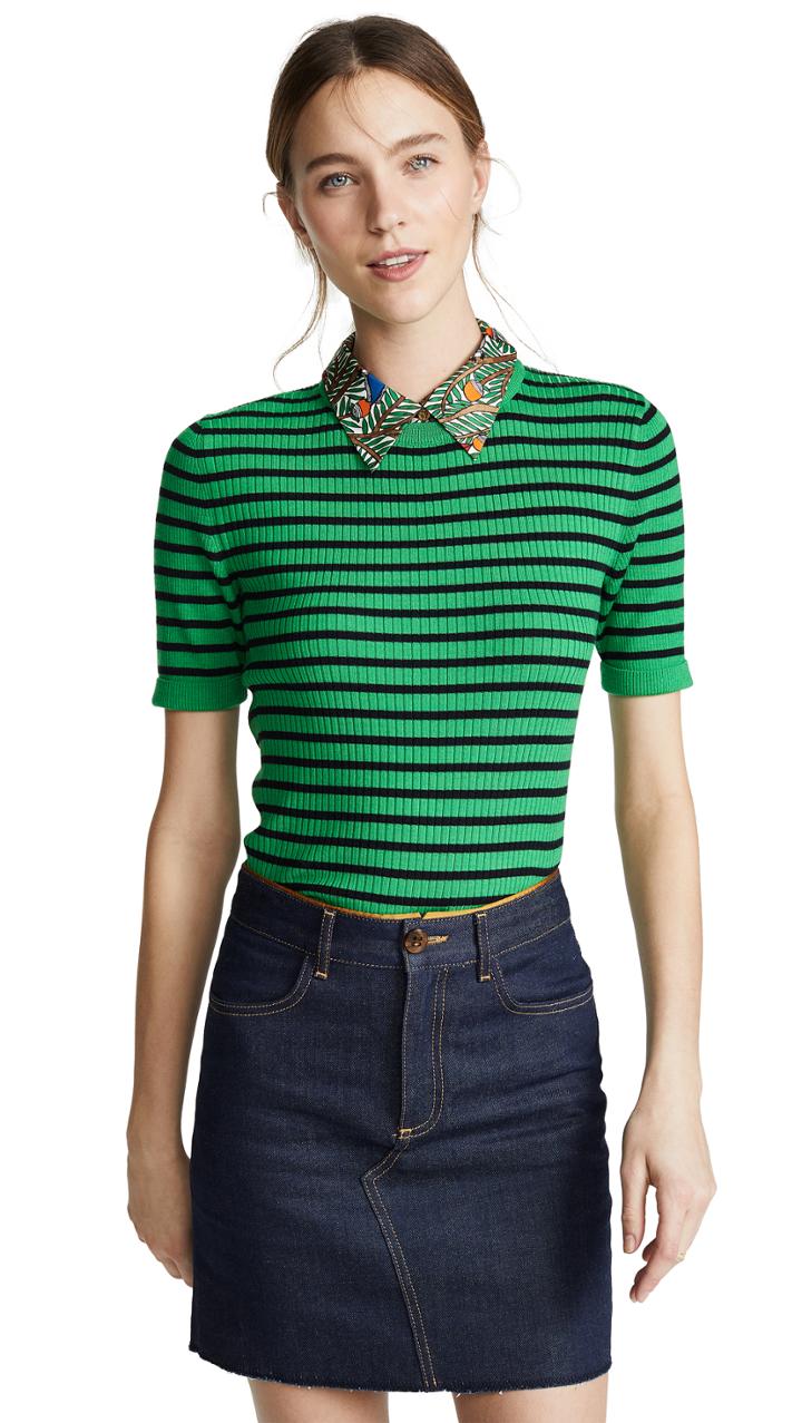 Tory Burch Woven Collar Sweater