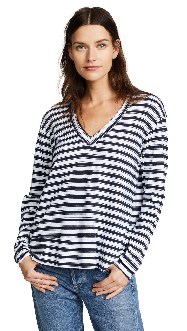 Wilt Slouchy V Neck Striped Tee