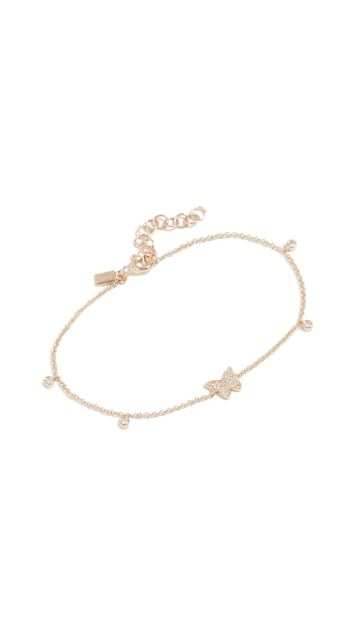 Ef Collection 14k Diamond Butterfly Bezel Chain Bracelet