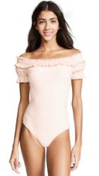 Jonathan Simkhai Striped Off Shoulder One Piece