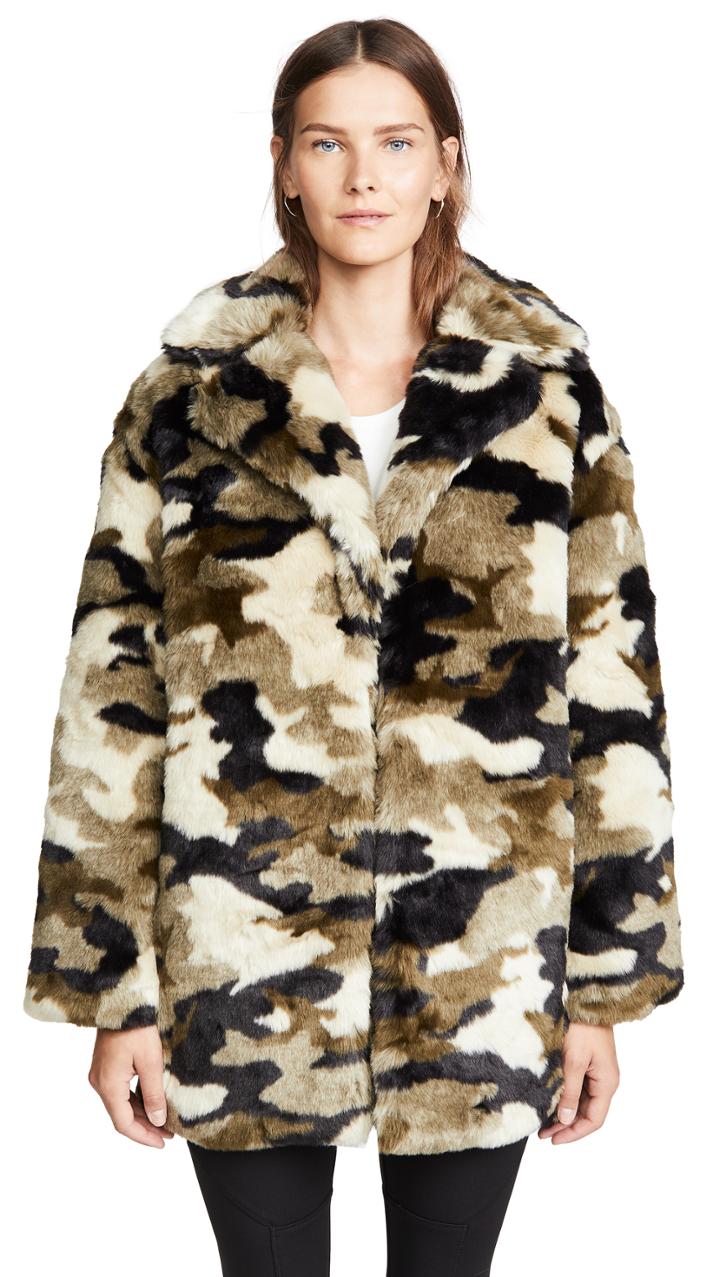 Pam Gela Camo Faux Fur Coat