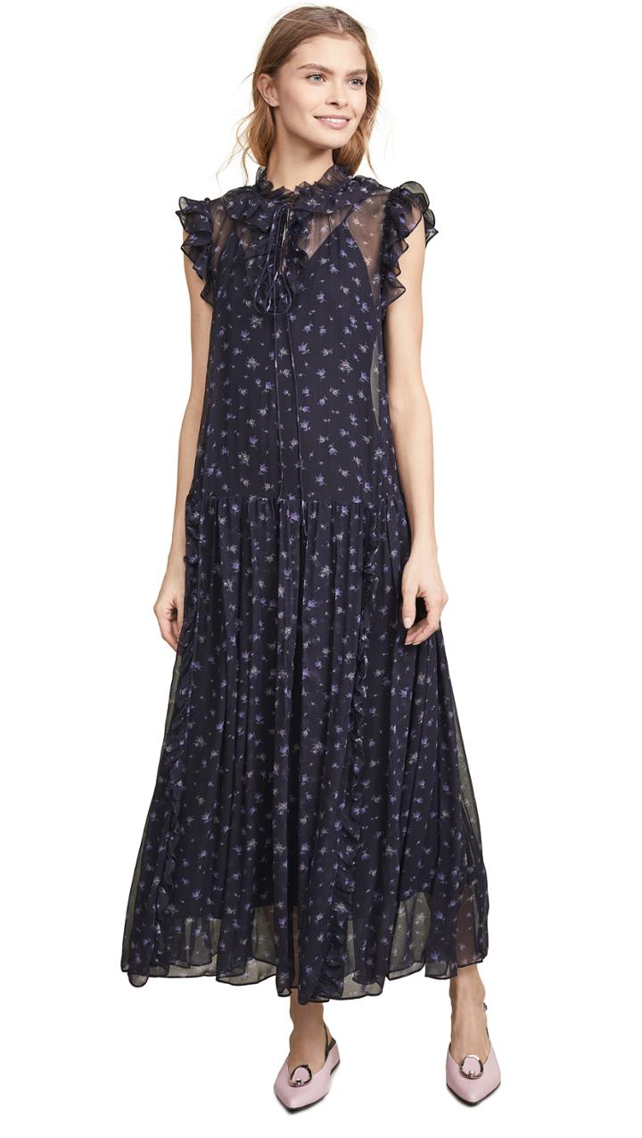 Coach 1941 Rose Print Pleated Dress