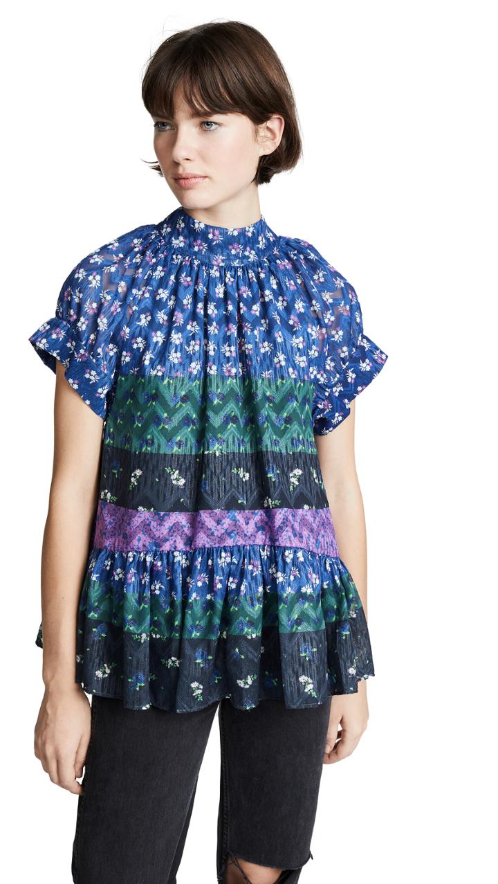 Opening Ceremony Floral Drop Ruffle Blouse