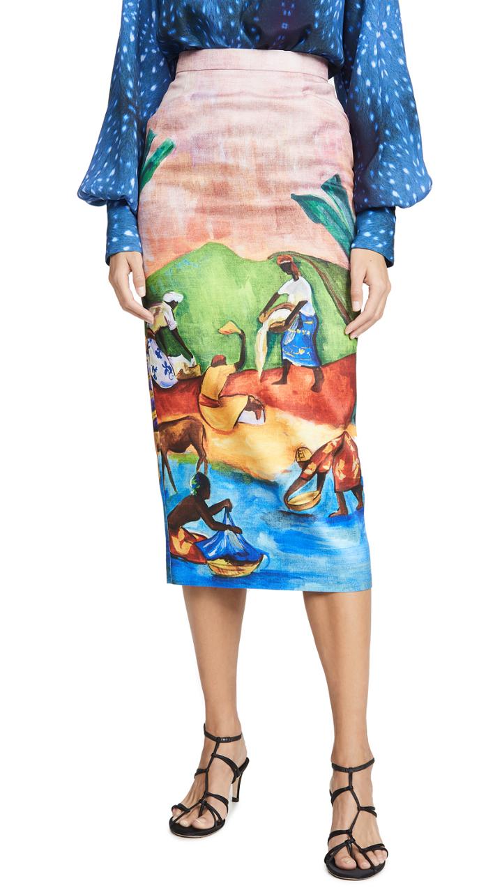Stella Jean Painted Print Pencil Skirt