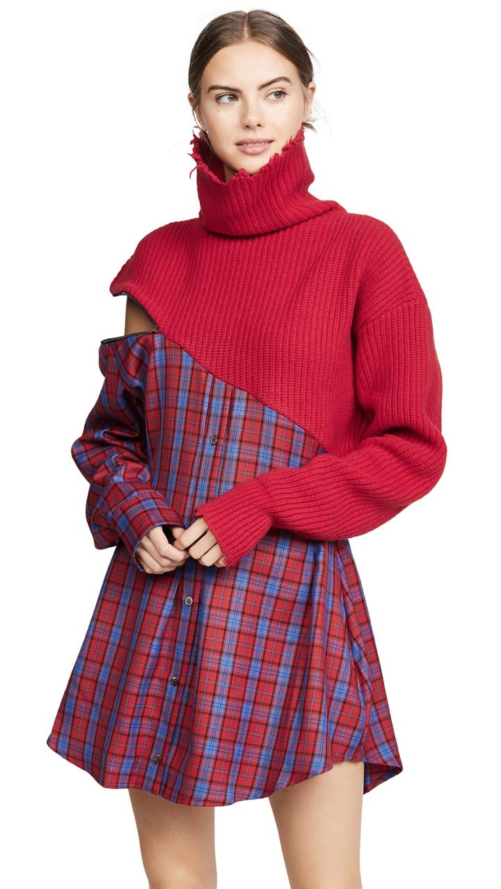 Unravel Project Hybrid Sweater Zip Plaid Dress