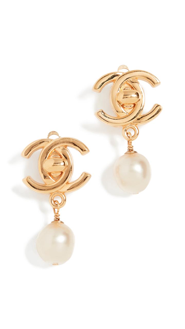 What Goes Around Comes Around Chanel Turn Lock Imitation Pearl Earrings