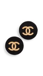 What Goes Around Comes Around Chanel Black Velvet Cc Round Earrings