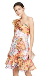 Marchesa Notte One Shoulder Colorblock Cocktail Dress
