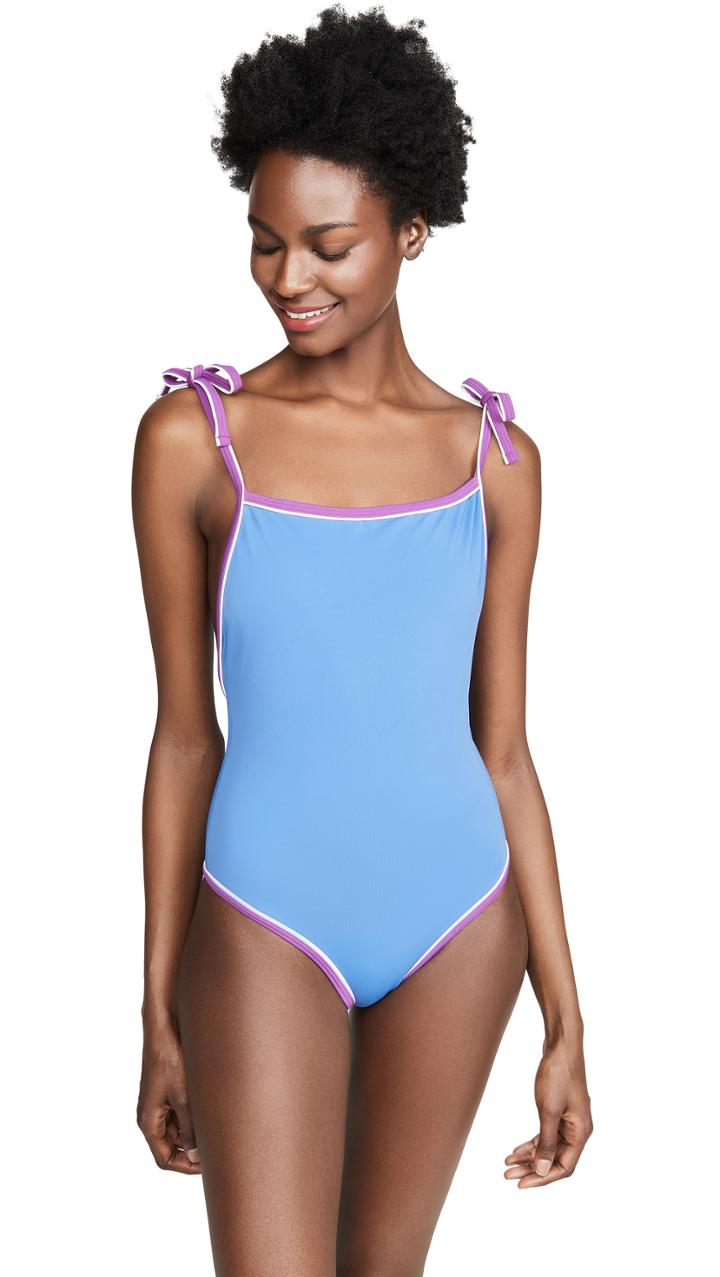 Solid Striped The Poppy Tie One Piece Swimsuit