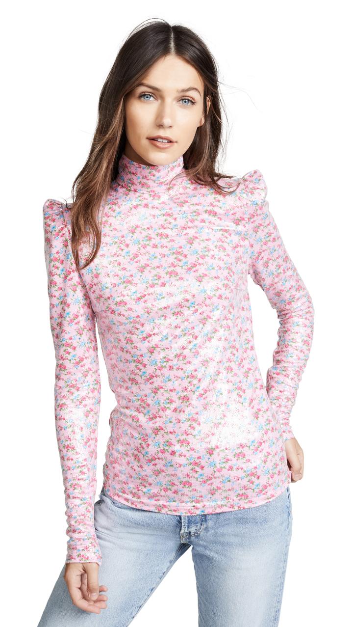 Pushbutton Floral Sequin Blouse