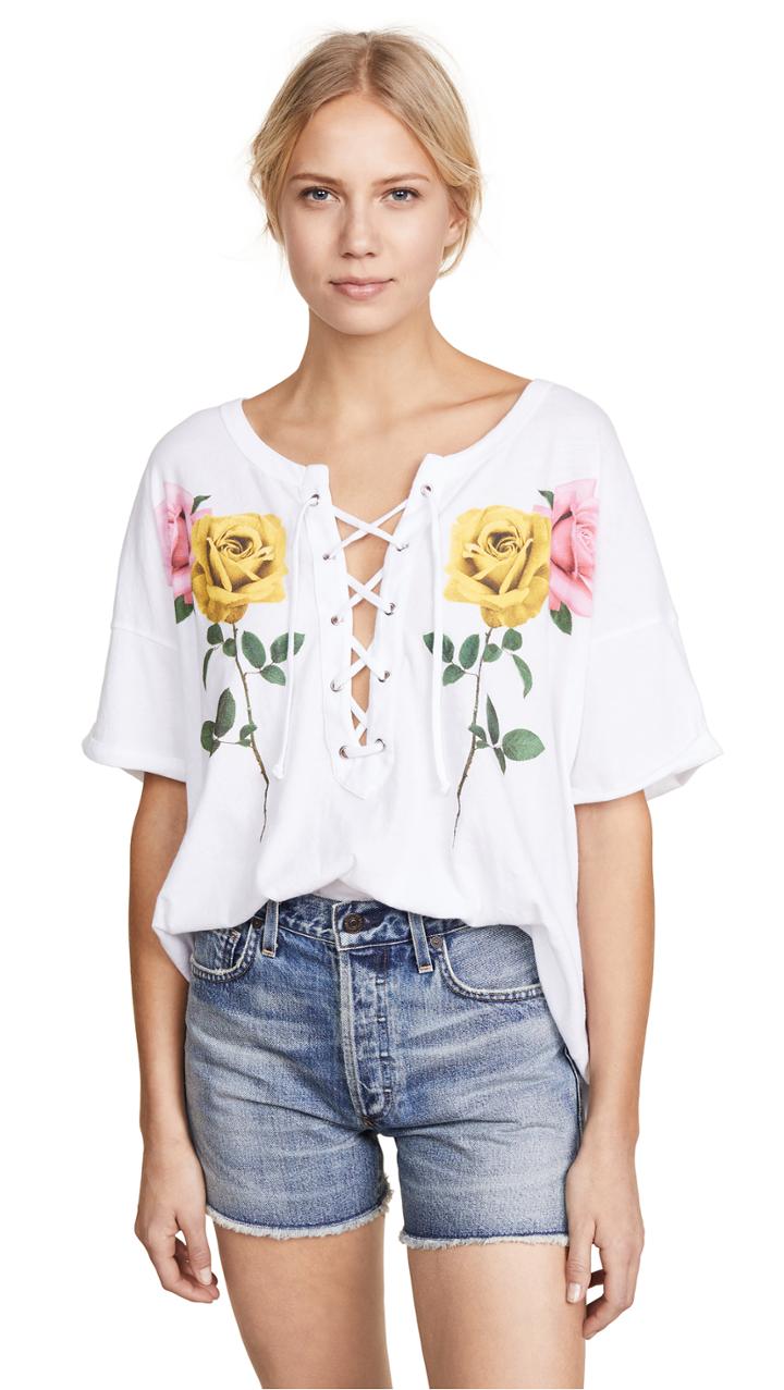 Wildfox Long Stems Lace Up Tee