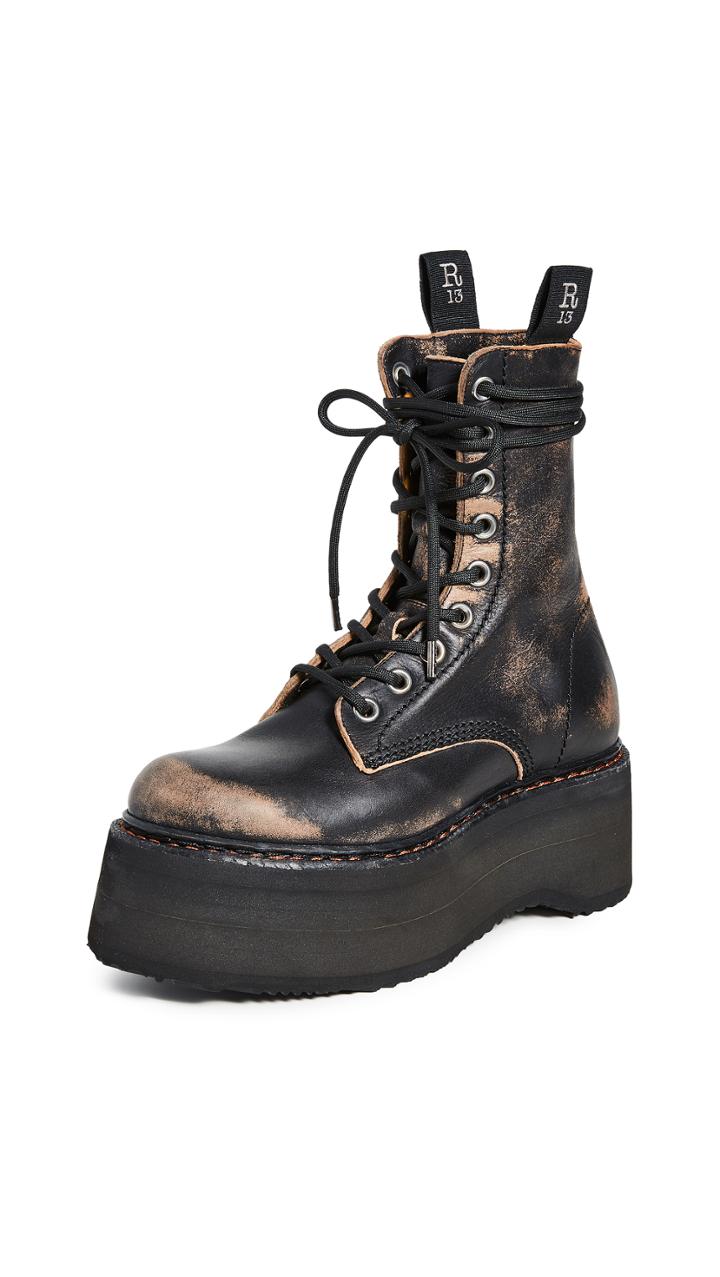 R13 Double Stacked Lace Up Boots
