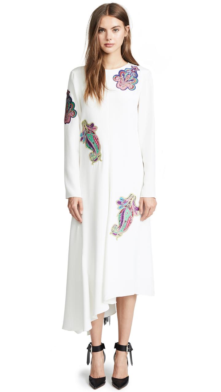 Tibi Silk Paisley Patch Asymmetrical Dress