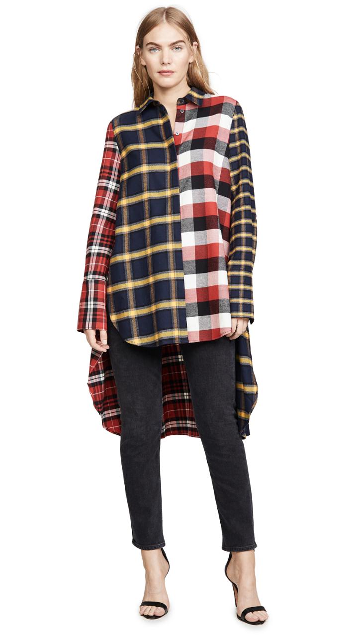 Monse Multi Plaid High Low Shirt