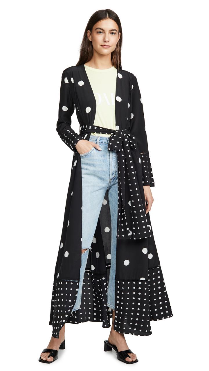 We Are Leone Contrast Polka Dot Maxi Cardigan