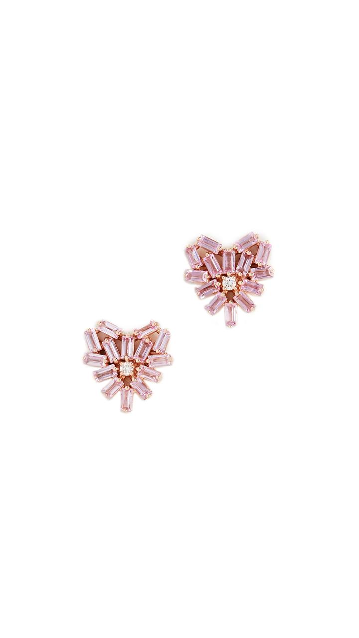 Suzanne Kalan 18k Rose Gold Fireworks Pink Sapphire Heart Stud Earrings