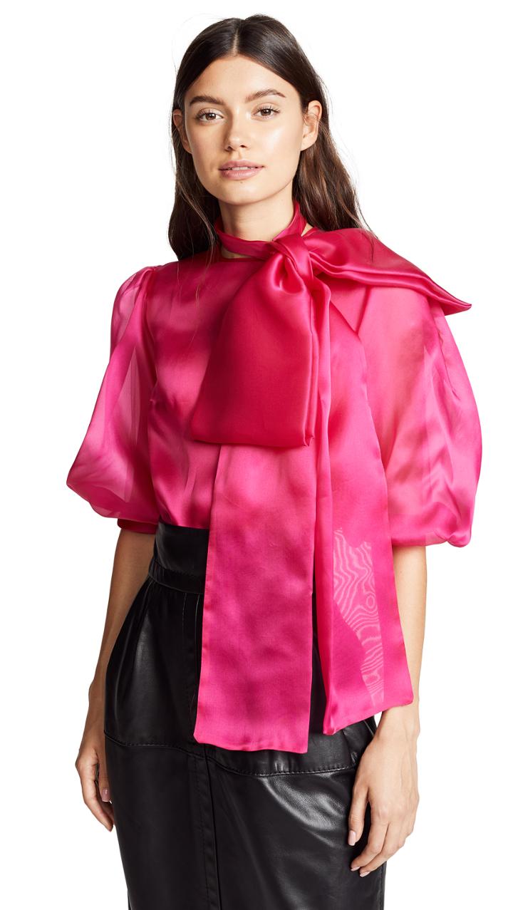 Costarellos Oversized Bow Puff Half Sleeve Blouse