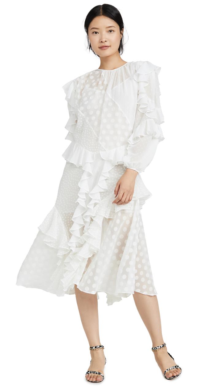 Pushbutton Ruffled Long Dress