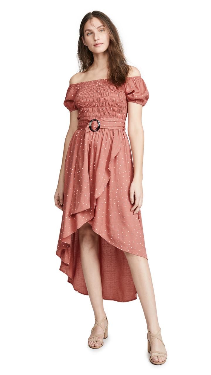 Moon River Rust Dot Midi Dress