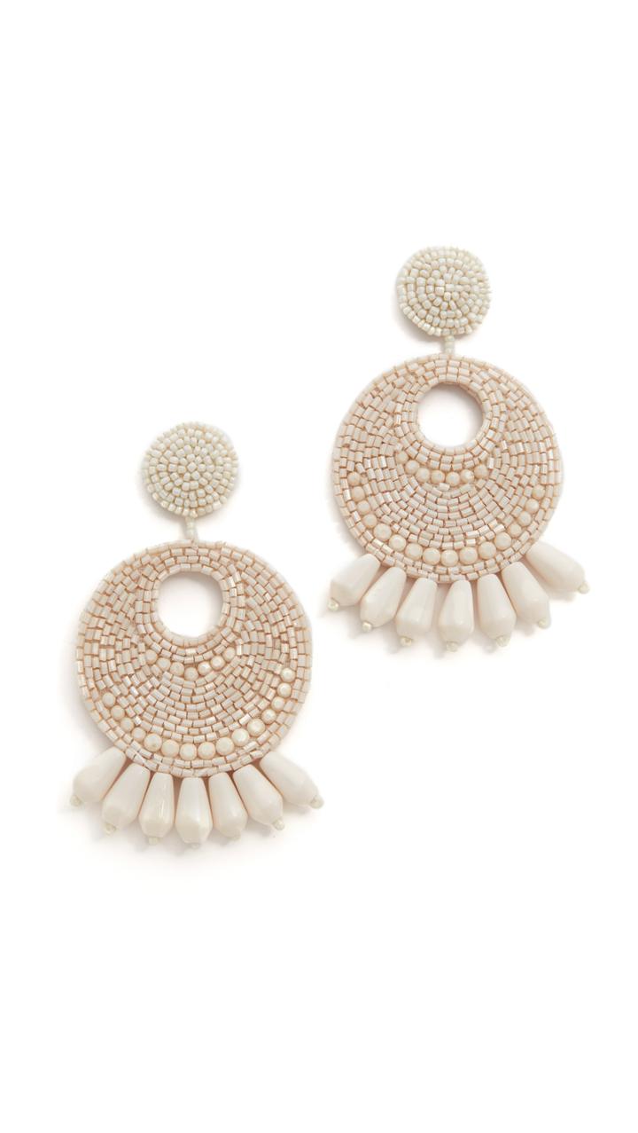 Kenneth Jay Lane Ivory Seed Bead Hoop Earrings