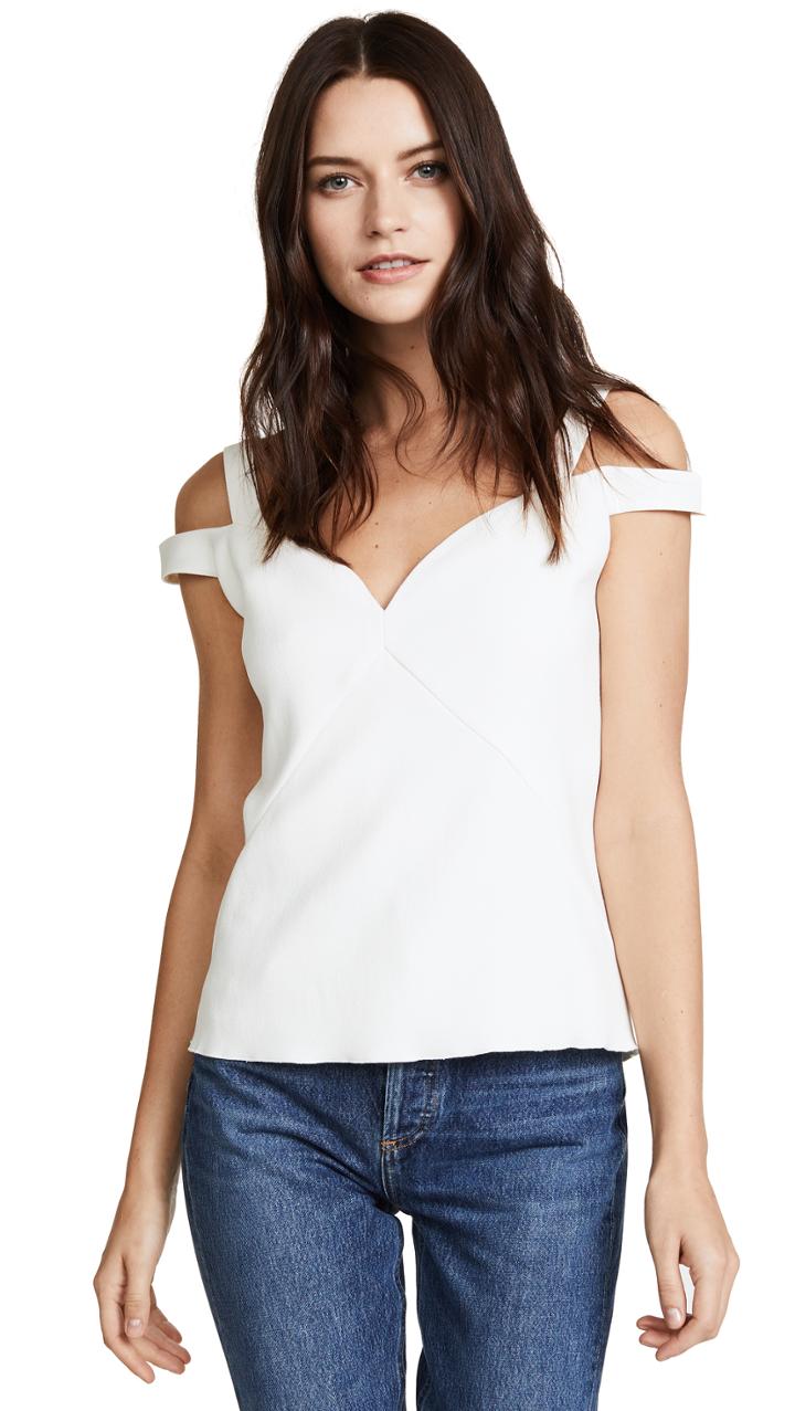 Carven V Neck Cold Shoulder Top