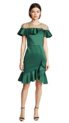 Marchesa Notte Neoprene Cocktail Dress With Poin D Esprit Yoke Ruffles