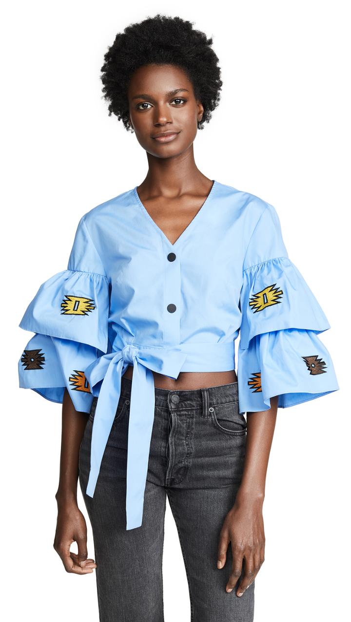 Katya Dobryakova Sharp Zigzag Ornament Crop Shirt