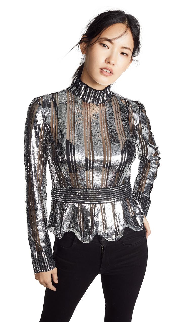 Derek Lam 10 Crosby Mock Neck Sequin Top