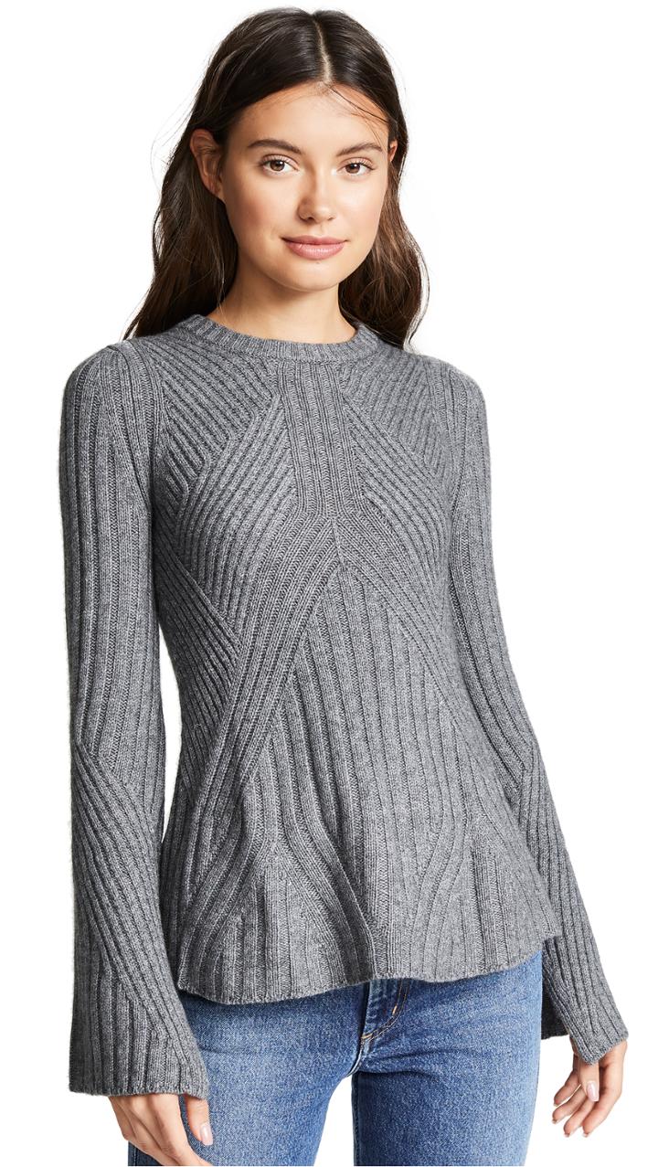 Autumn Cashmere Full Fashion Rib Sweater With Bell Sleeve