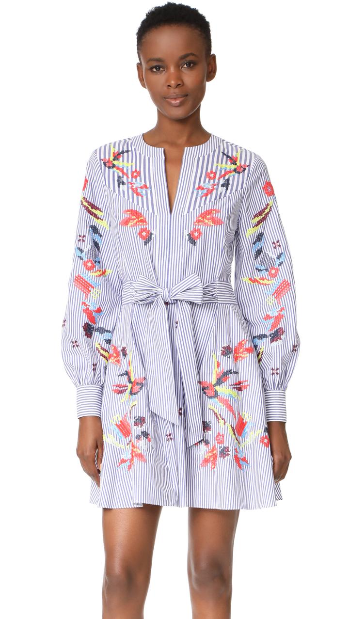 Tanya Taylor Embroidered Menswear Stripe Caro Dress