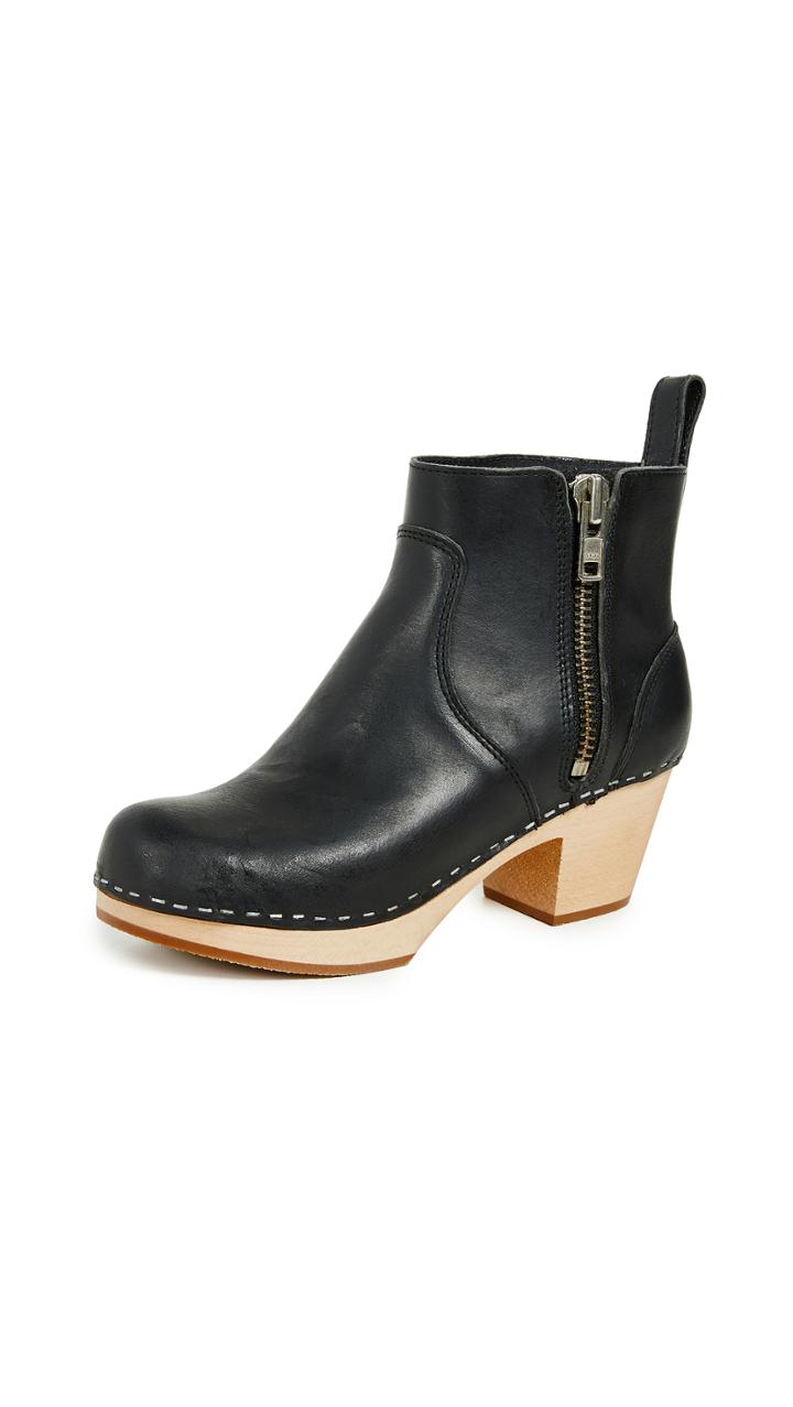 Swedish Hasbeens Zip It Emy Block Heel Booties