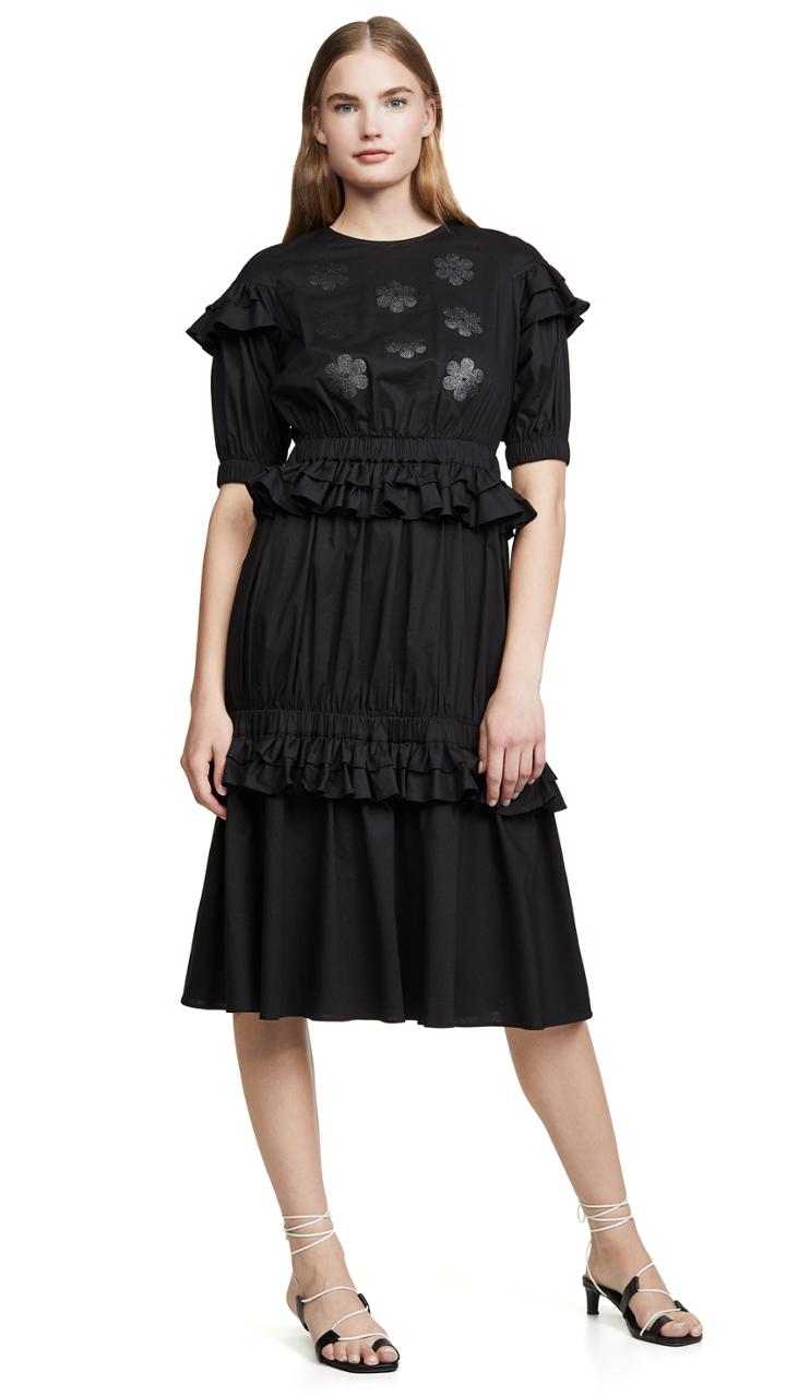 Paskal Short Sleeve Frilled Dress With Floral Appliques