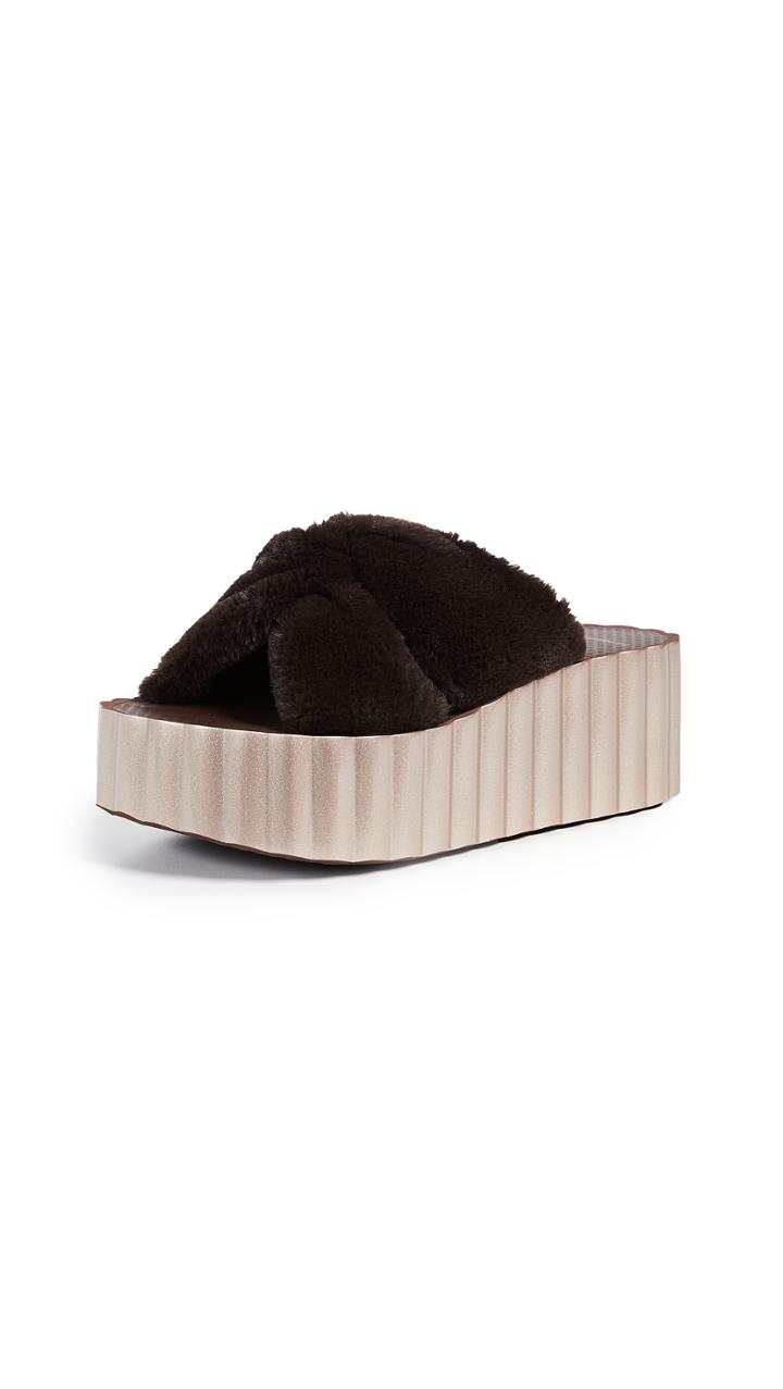 Tory Burch Faux Fur Scallop Slide Sandals