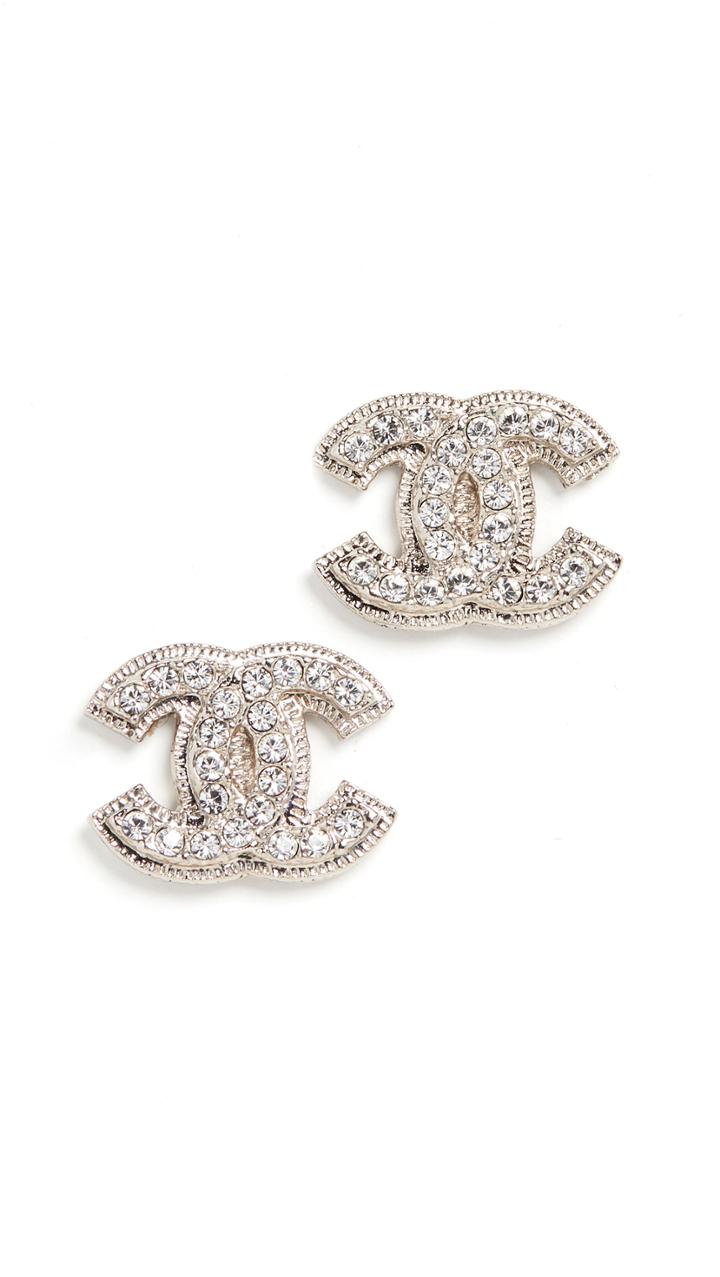 What Goes Around Comes Around Chanel Silver Crystal Cc Earrings