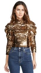 Alice Olivia Brenna Sequin Fitted Puff Sleeve Top
