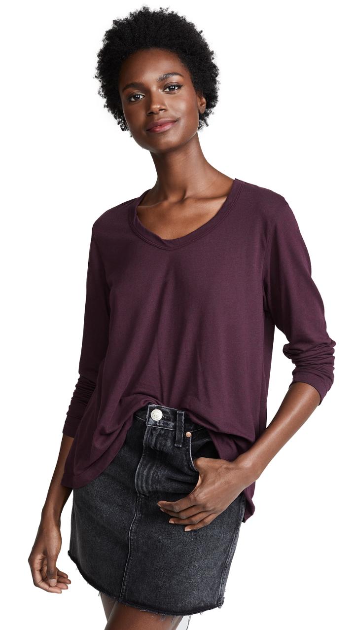 Wilt Open Neck Slubby Long Sleeve Tee
