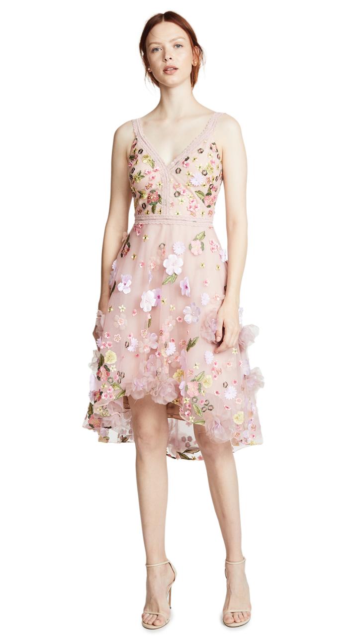Marchesa Notte Floral Embroidered Cocktail Dress