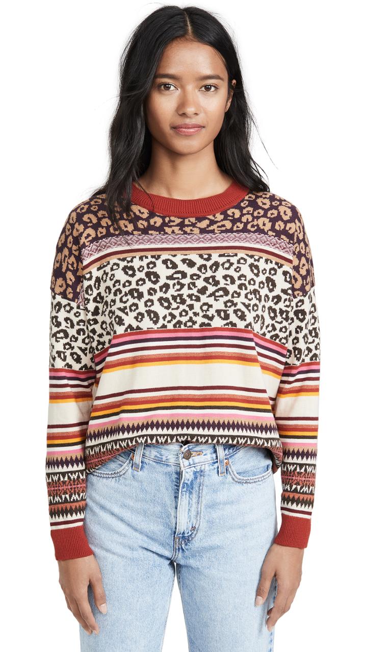 Autumn Cashmere Leopard Fairisle Crew Sweater