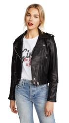 Blank Denim Cropped Classic Leather Moto Jacket
