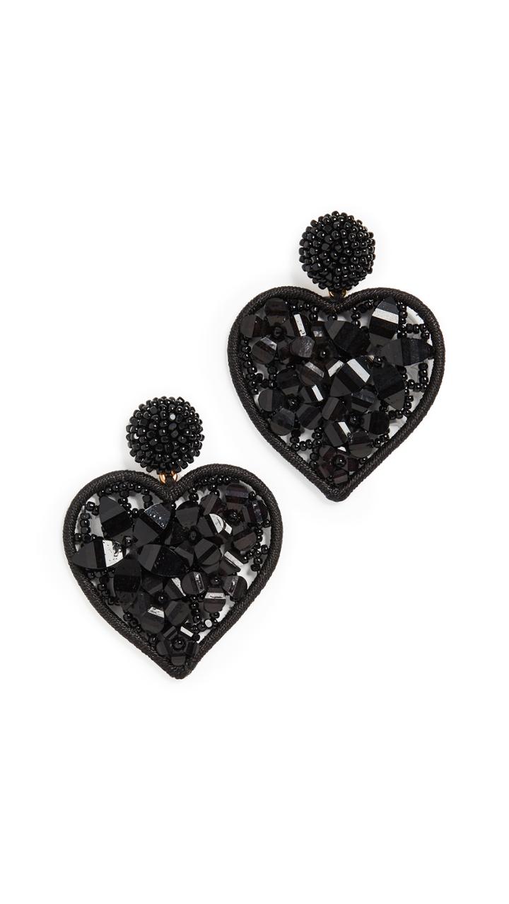 Oscar De La Renta Embellished Heart Earrings