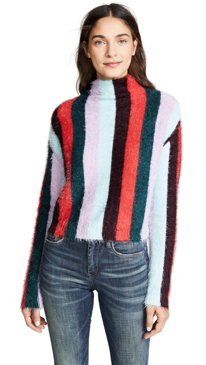 Blank Denim Multi Stripe Mock Neck Sweater