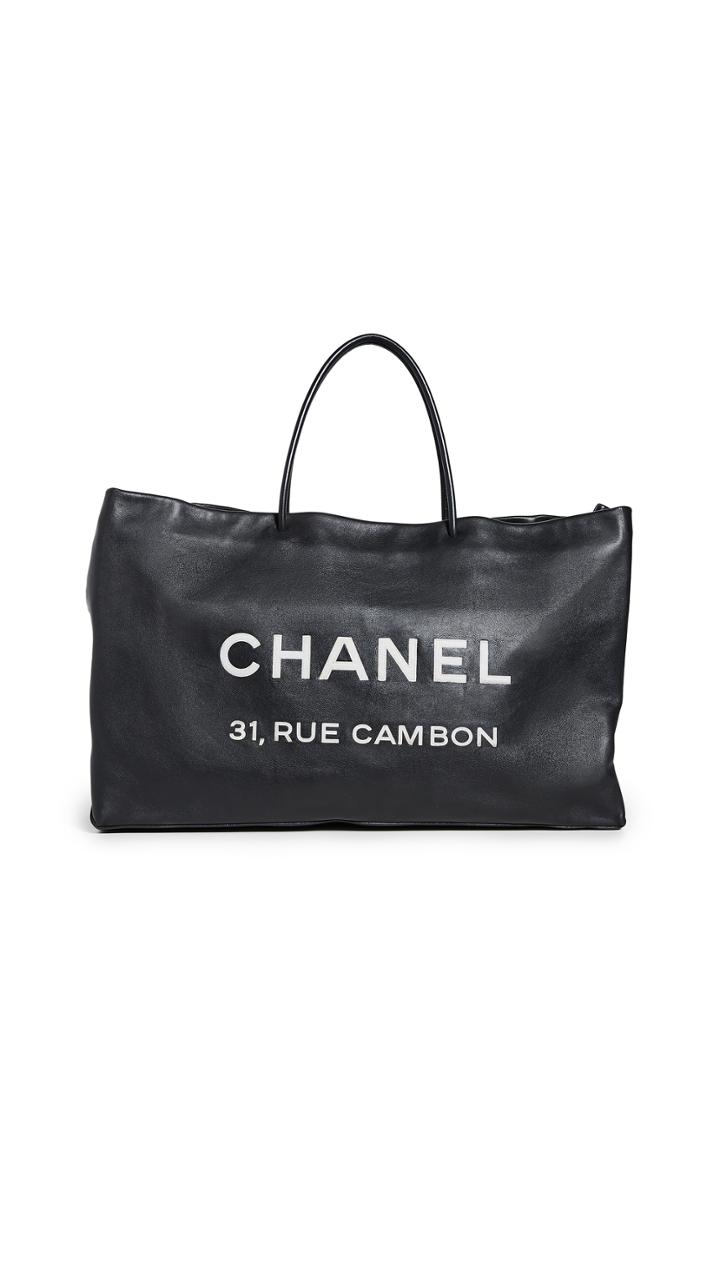 What Goes Around Comes Around Chanel Black Leather Rue Cambon Large Tote