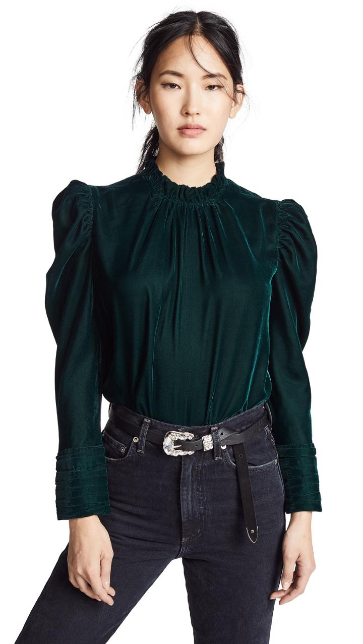 Valencia Vine High Neck Velvet Blouse